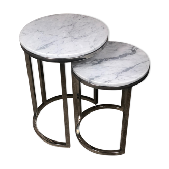 Trundle table in chromed steel top vintage marble 80'S