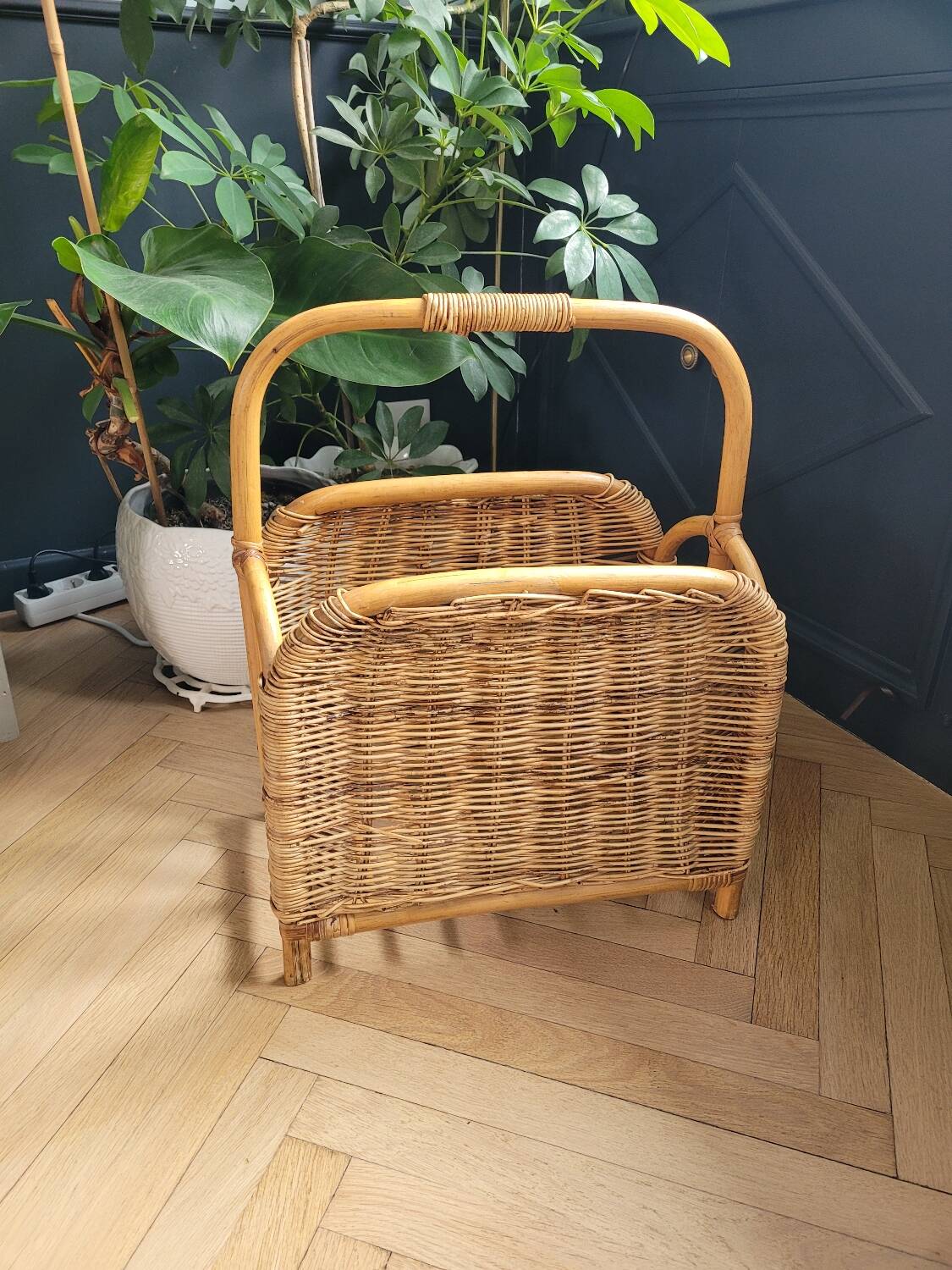 Vintage bamboo and rattan magazine rack