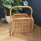 Vintage bamboo and rattan magazine rack