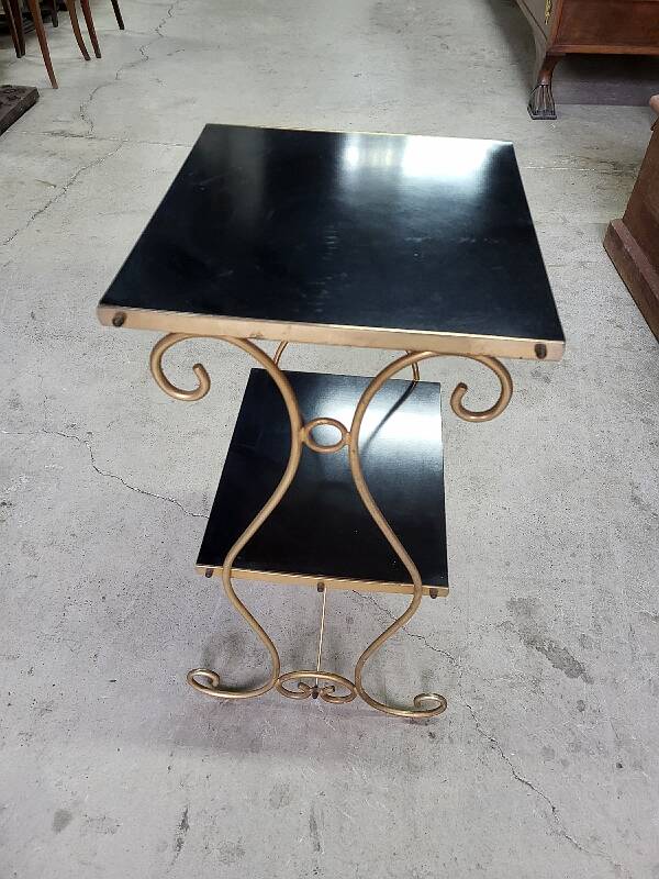 Small 2-tier metal and wooden stand 1960