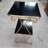 Petite sellette a 2 niveaux en metal et bois 1960