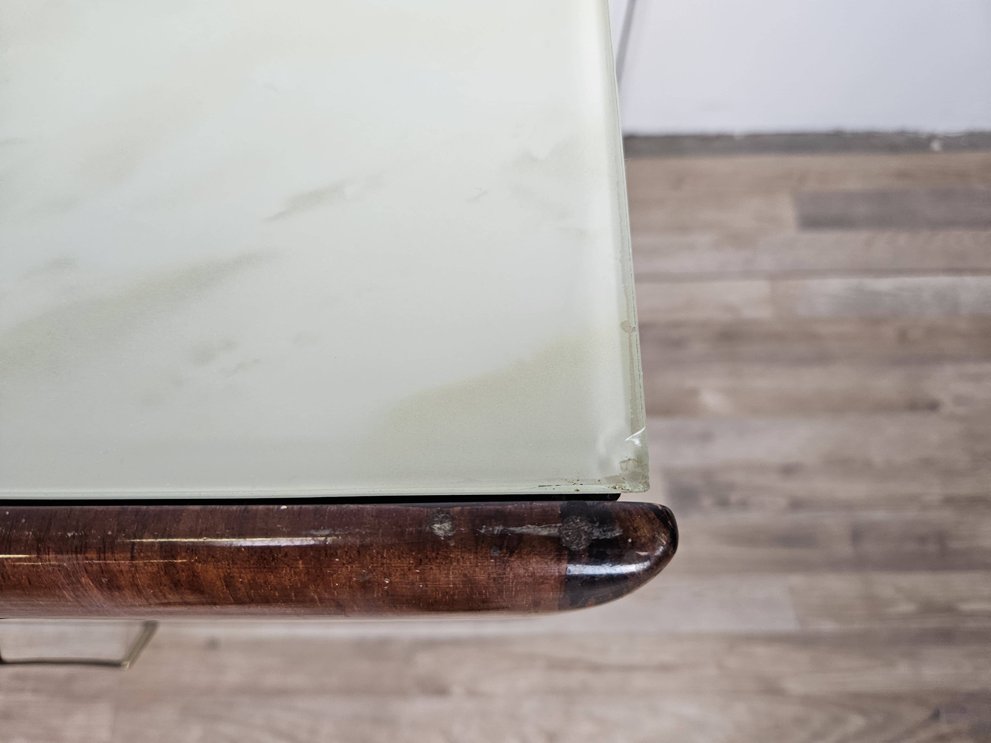 Vintage six-drawer mahogany burl dresser with glass top