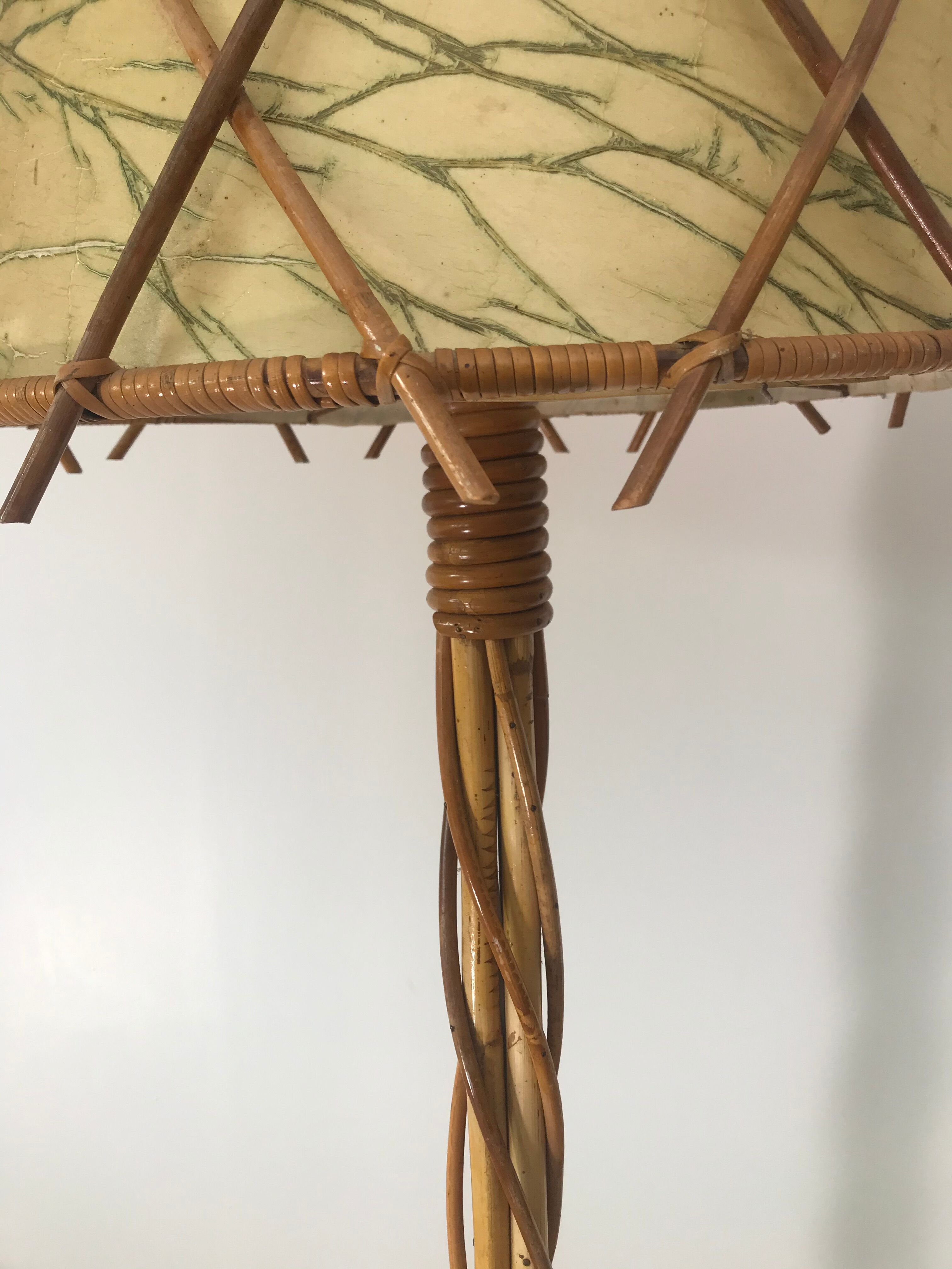 Vintage 60s handmade rattan floor lamp
