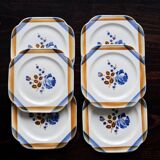 6 assiettes à dessert vintage carrées en faïence Saint Amandinoise
