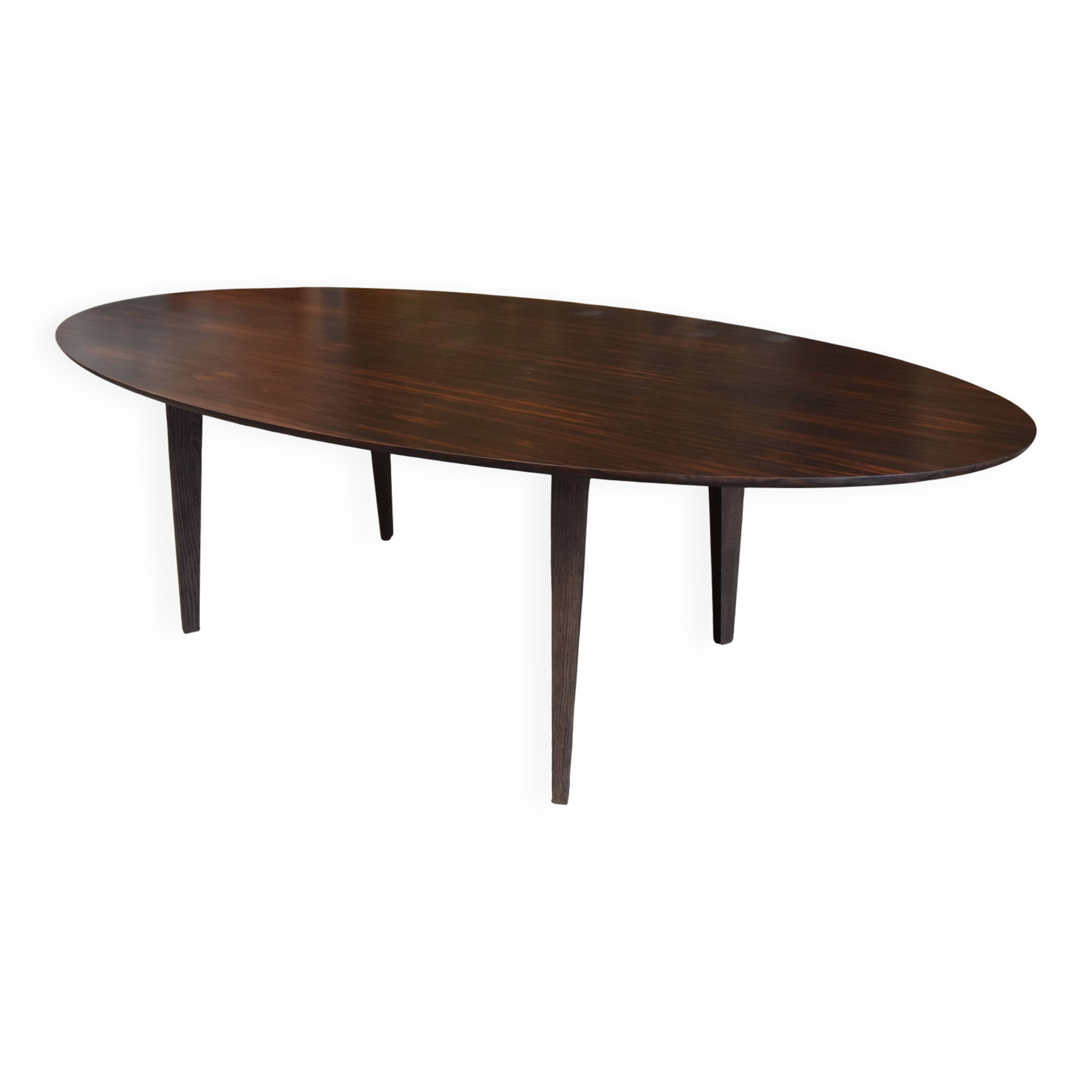 Oval table in ziricote and solid oak