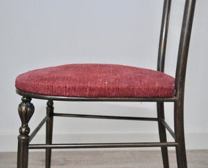 Hollywood regency style brass & velvet chiavarine side chairs, set of 2