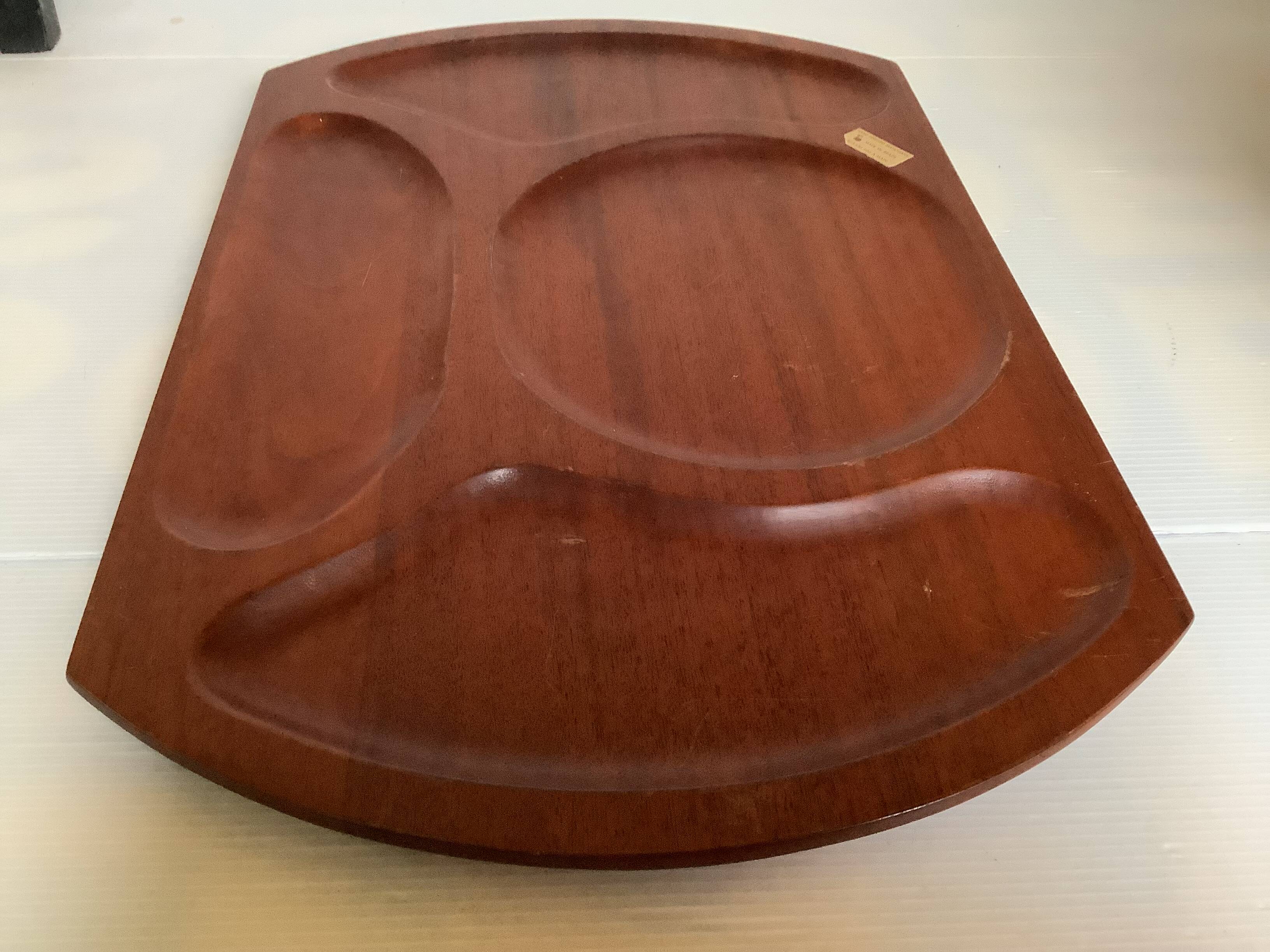 Pair of wooden snack meal trays with compartments.