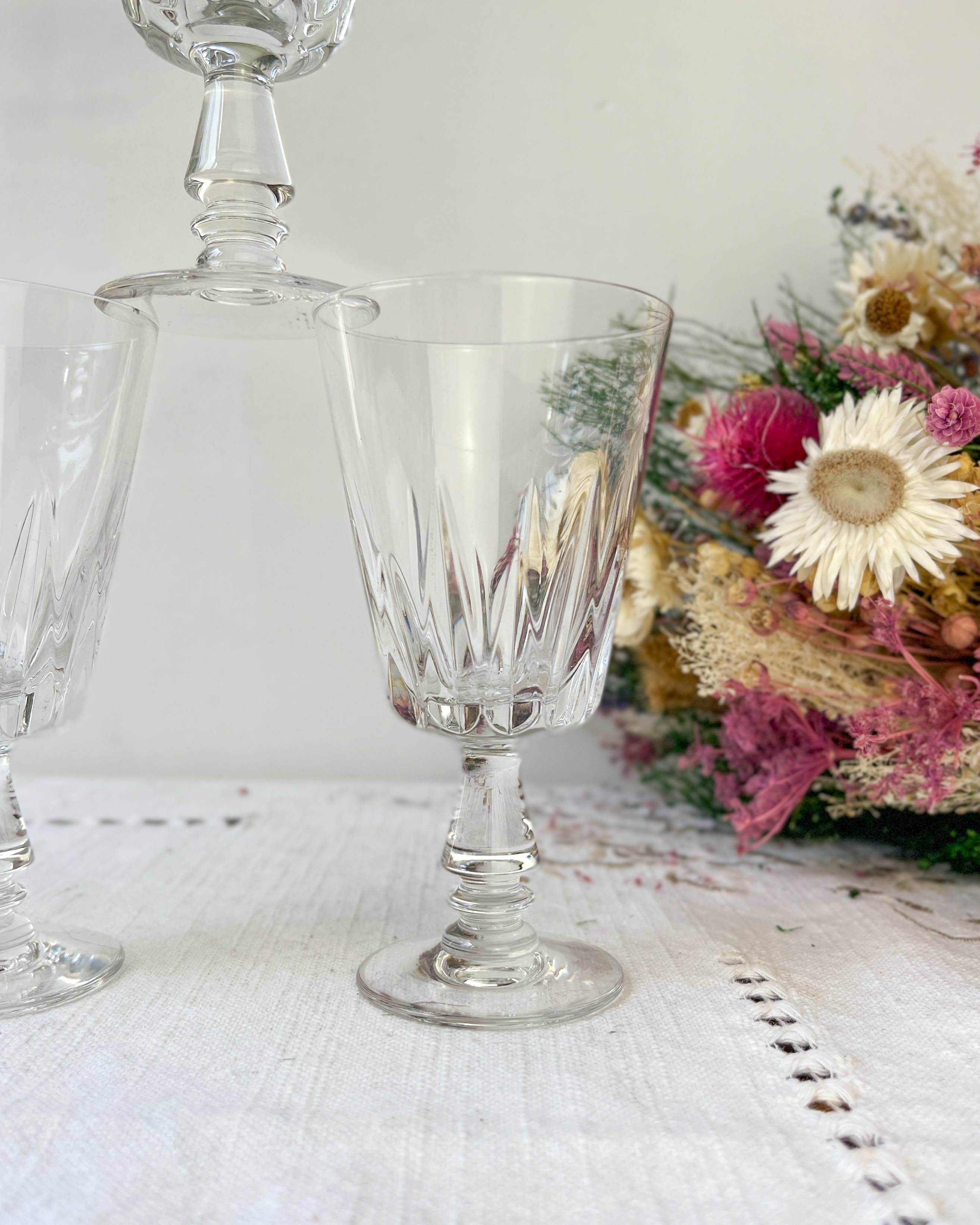 4 vintage white wine glasses