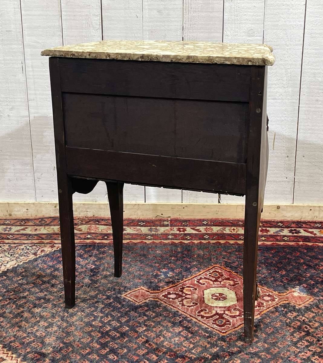 Late 19th-century Louis XV commode in oak, rosewood, and marble top