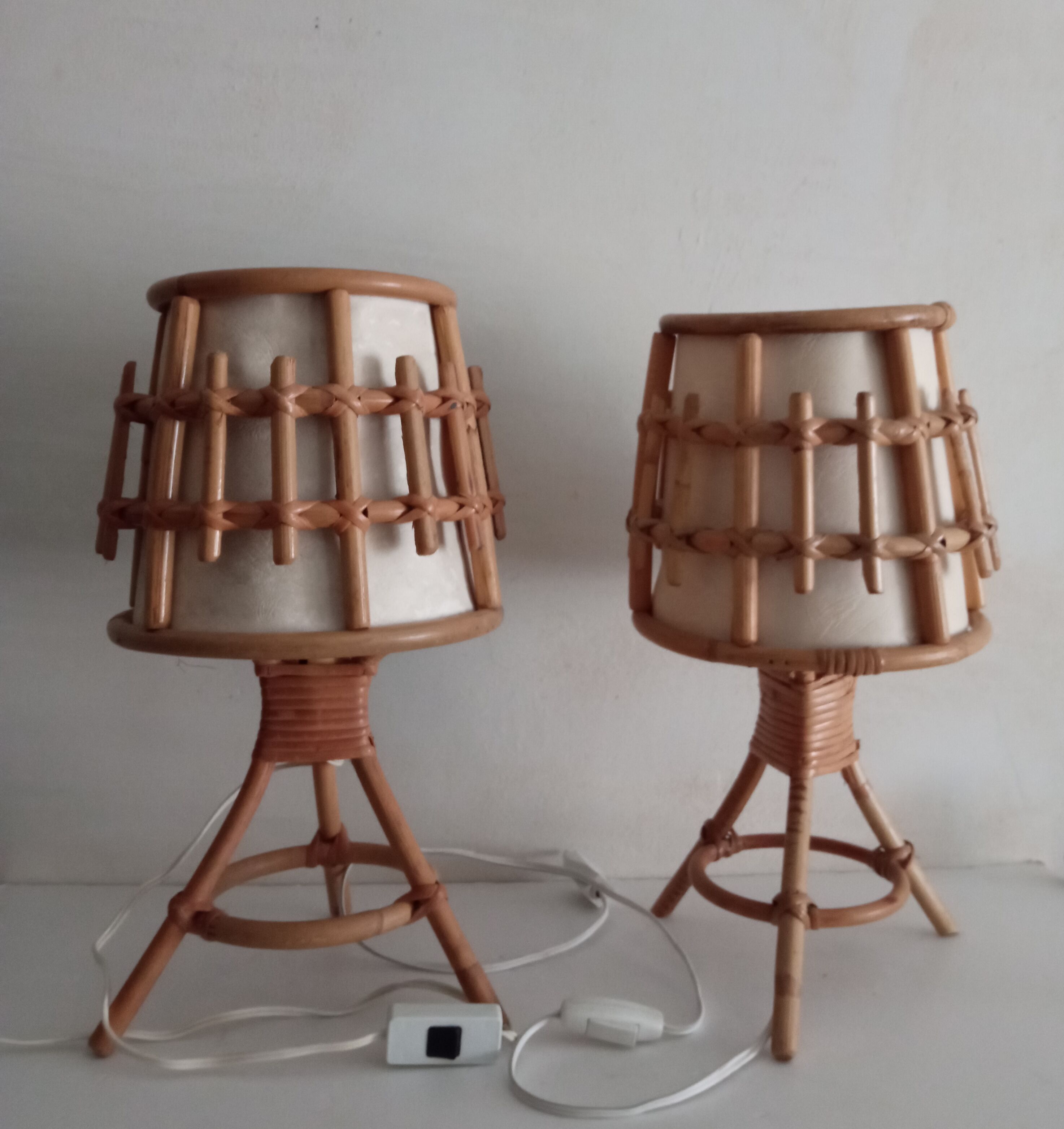 Pair of vintage bamboo bedside lamps