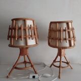 Pair of vintage bamboo bedside lamps
