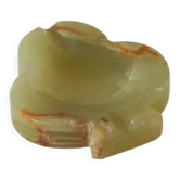 Onyx trinket dish, clover shape, green and brown, 1970.