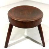 Tabouret trépied rustique ancien en bois, années 1900