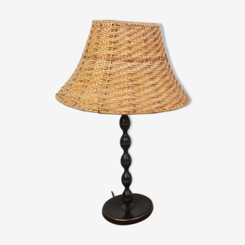 Wicker and iron lamp