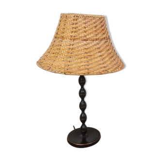 Wicker and iron lamp
