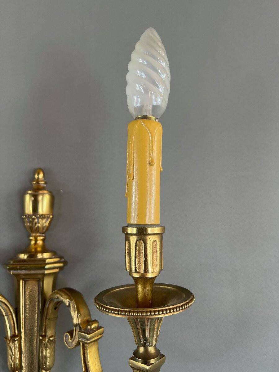 Pair of Gilt Bronze Wall Sconces, Louis XVI Style, 20th Century