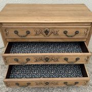 Louis XV style chest of drawers, solid raw oak, 1920.