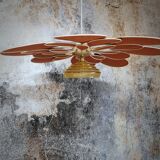 Suspension flower petals linen and rattan and vintage globe