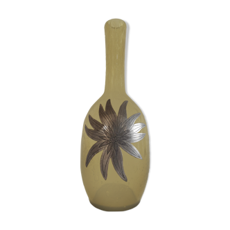 50-year-old soliflora vase in green bulled glass and pewter flower