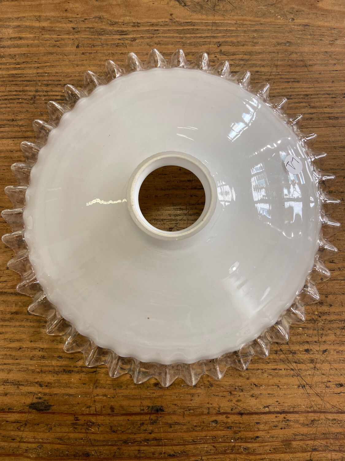 White glass pendant light with ruffled collar