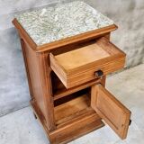 Antique Art Deco bedside table, oak entrance table with marble top
