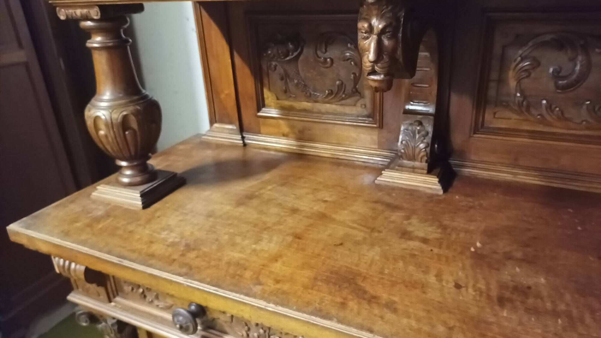 19th-century Renaissance walnut two-body buffet