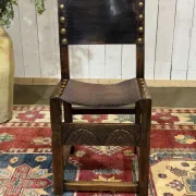 Set of 6 English chairs in oak and fine leather from the late 19th century.