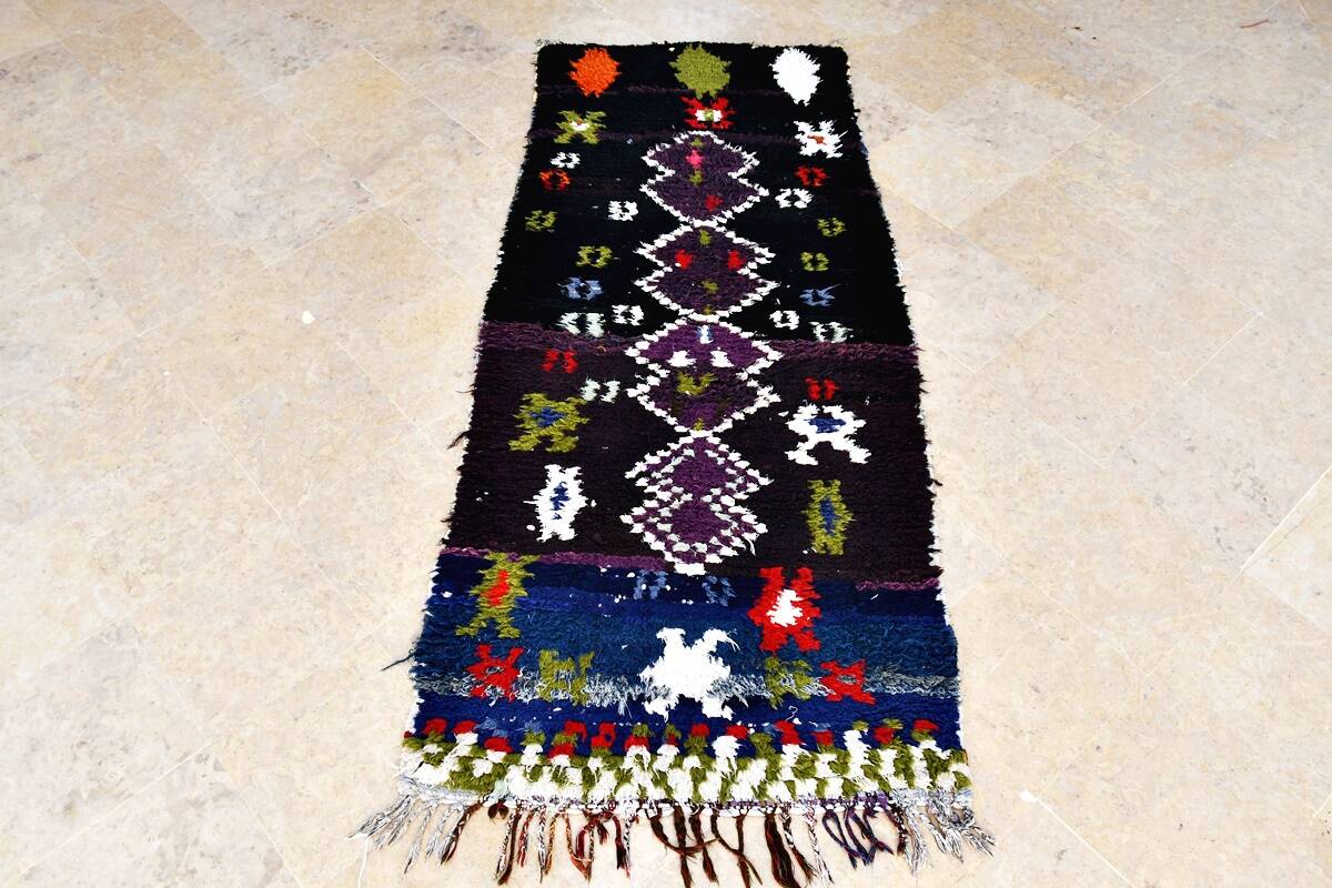 Vintage Moroccan Berber Boucherouite rug 205 x 87 cm (Perfect condition)