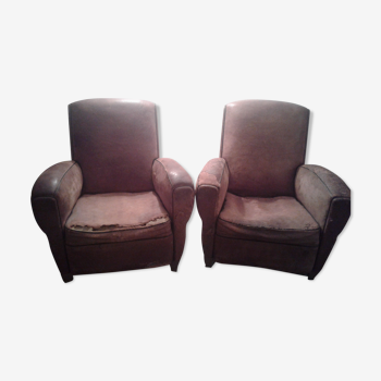 Pair of leather club armchairs