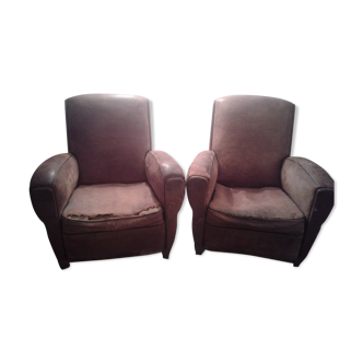 Pair of leather club armchairs