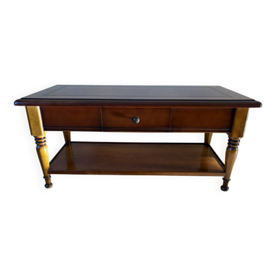 Table basse vintage en bois avec tiroir et tablettes