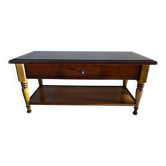Vintage wooden coffee table with drawer and shelves