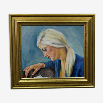 Swedish modern portrait, framed oil on canvas, Nathalie Levi, 1970s