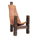 Vintage Brutalist tripod chair leather and wood