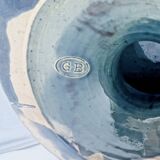 Large footed bowl in green and blue glazed ceramic