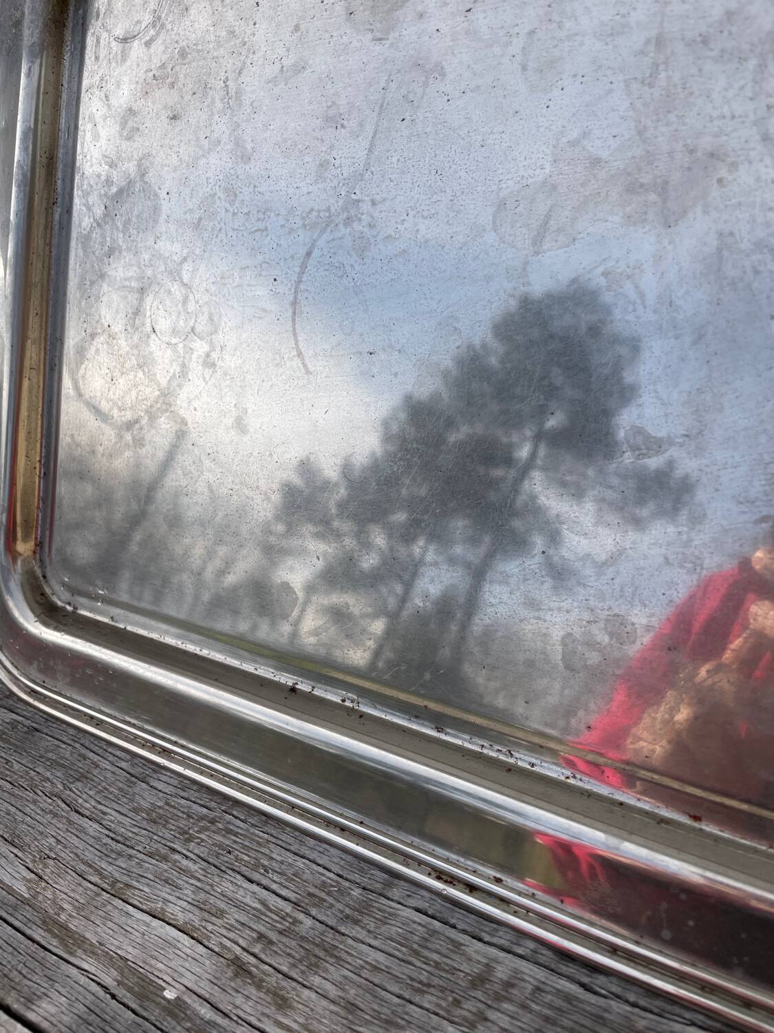 Rectangular silver metal tray