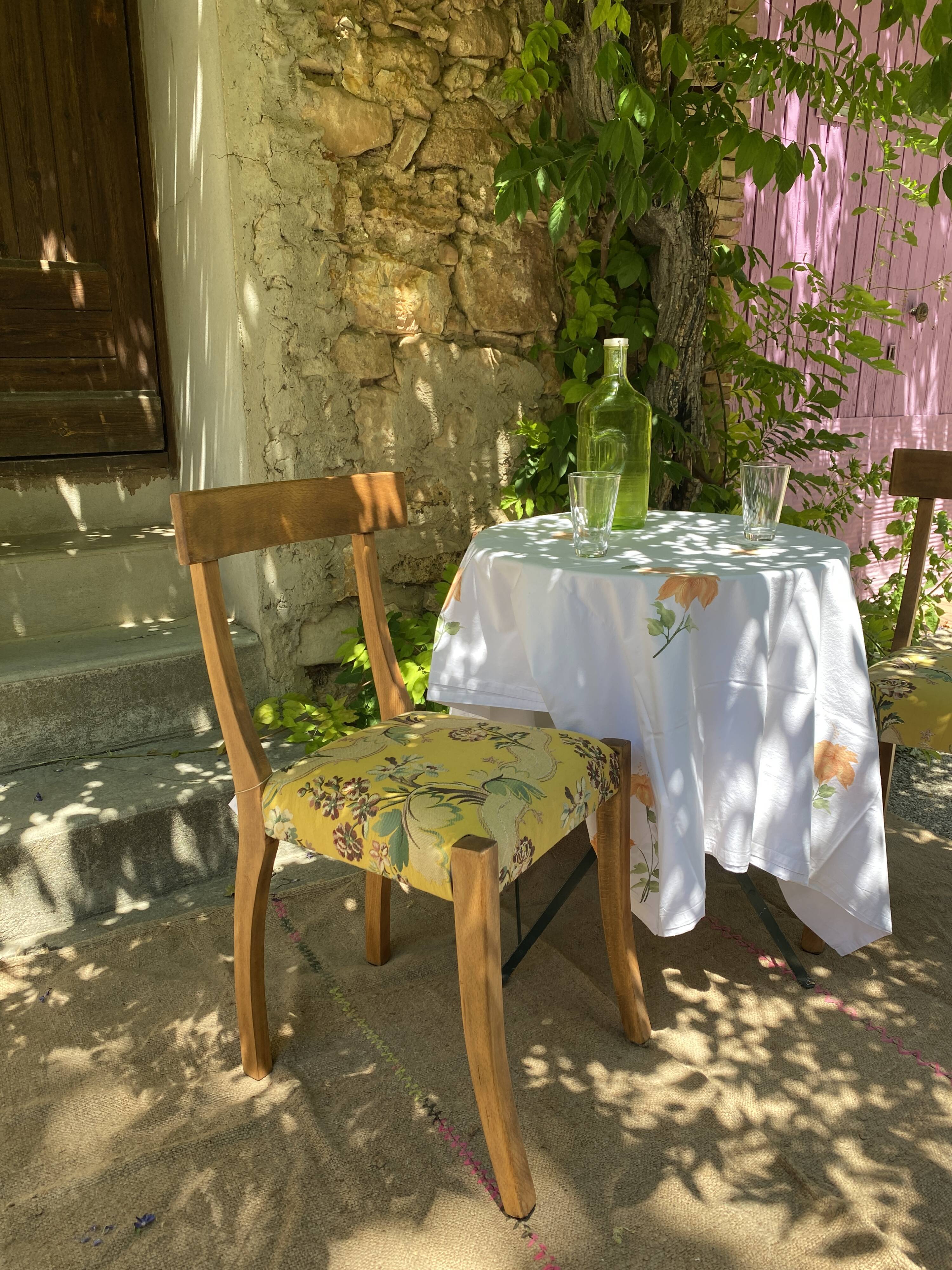 2 chairs in yellow wood fabric pierre frey