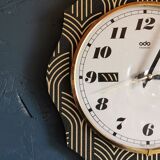 Vintage formica clock silent wall pendulum "Odo black gold"