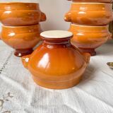 6 vintage Emile Henry ceramic lion head bowls, brown gradient, made in France