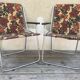 Paire de chaises anciennes de jardin pliantes en métal aluminium et tissu fleurs années 70