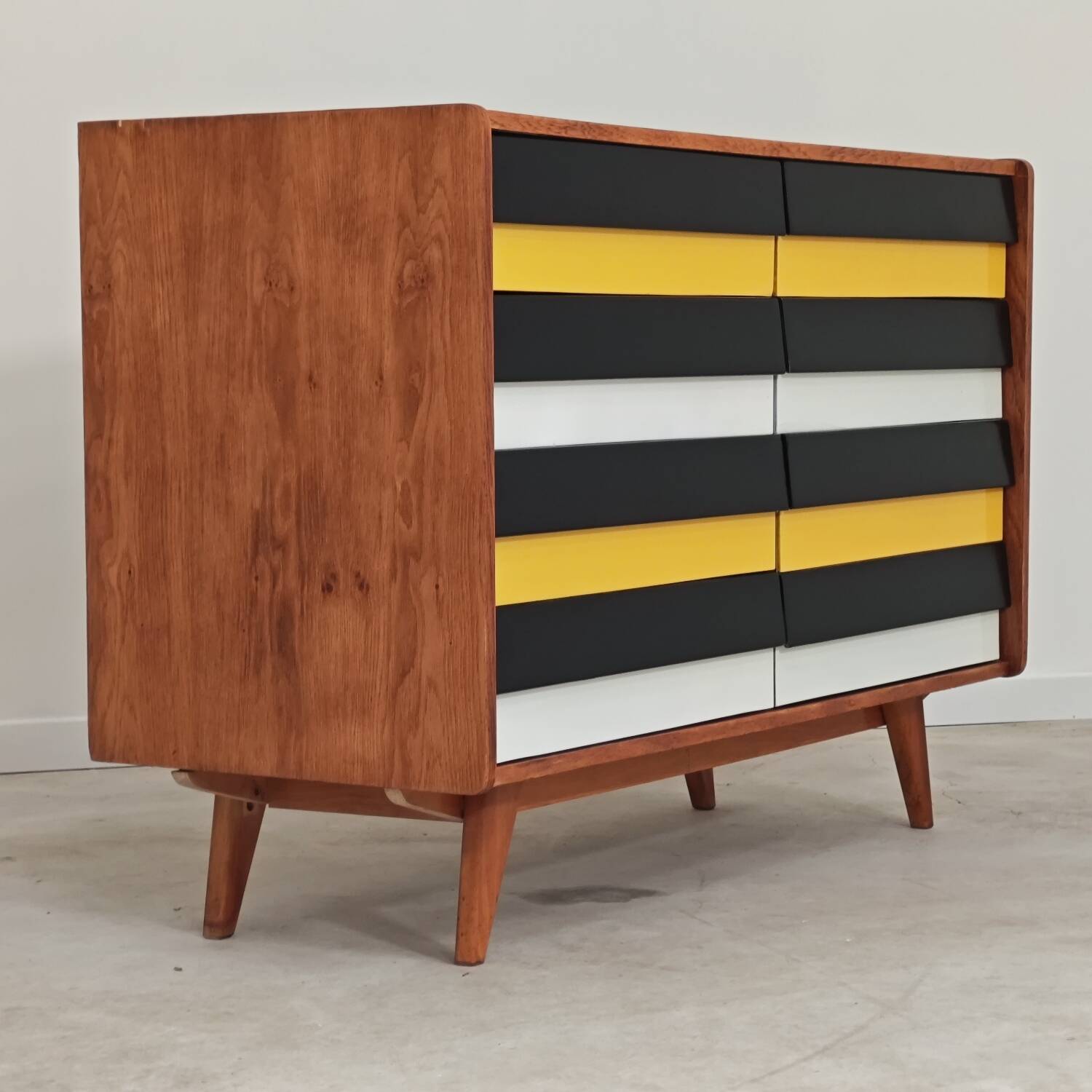 U453 yellow 8-drawer wooden sideboard by Jiri Jiroutek for Interier Praha 1960