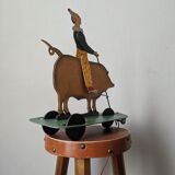 Antique pull toy, metal, hand-painted decoration, clown circus