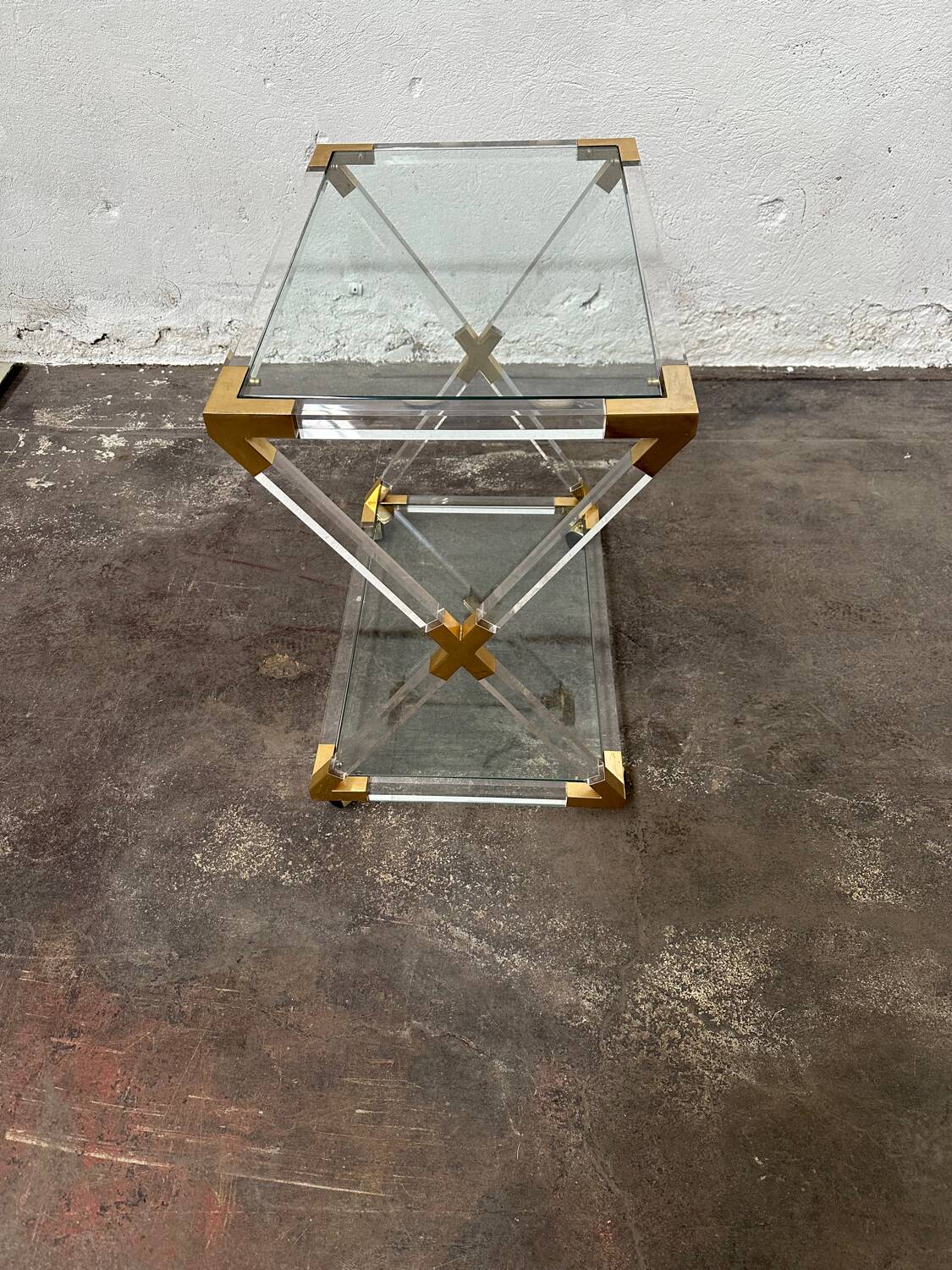 Serving cart or trolley in altuglass and brass