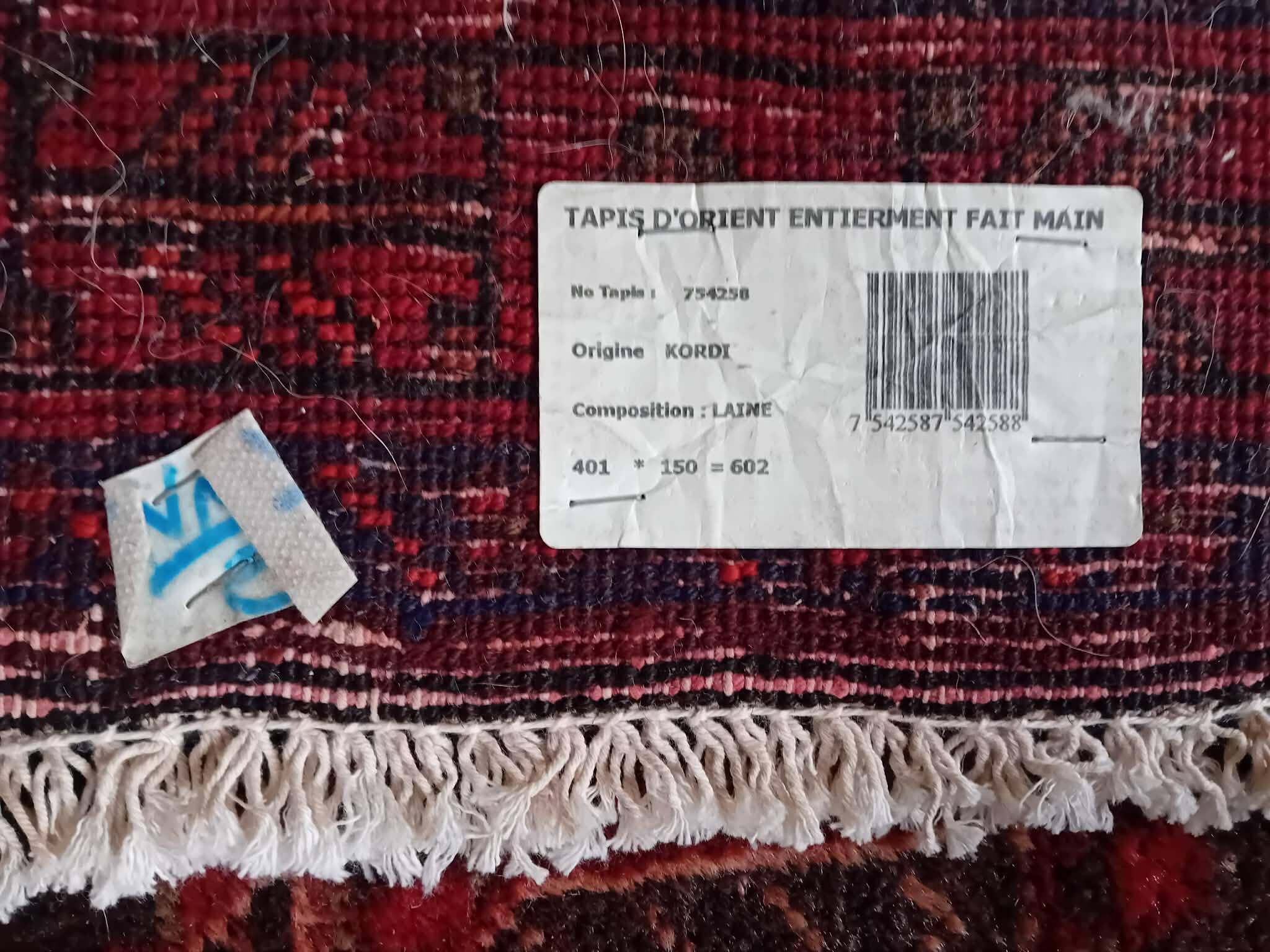 Handmade Kordi Persian rug 401x150cm