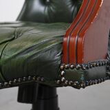 Green Cowhide Leather Chesterfield Office Chair on Wheels