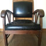 Leather and wood armchair 50