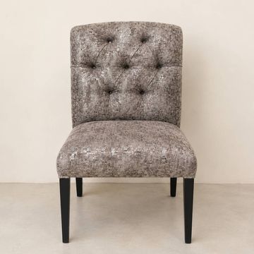Set of 4 upholstered chairs in metallic taupe fabric.
