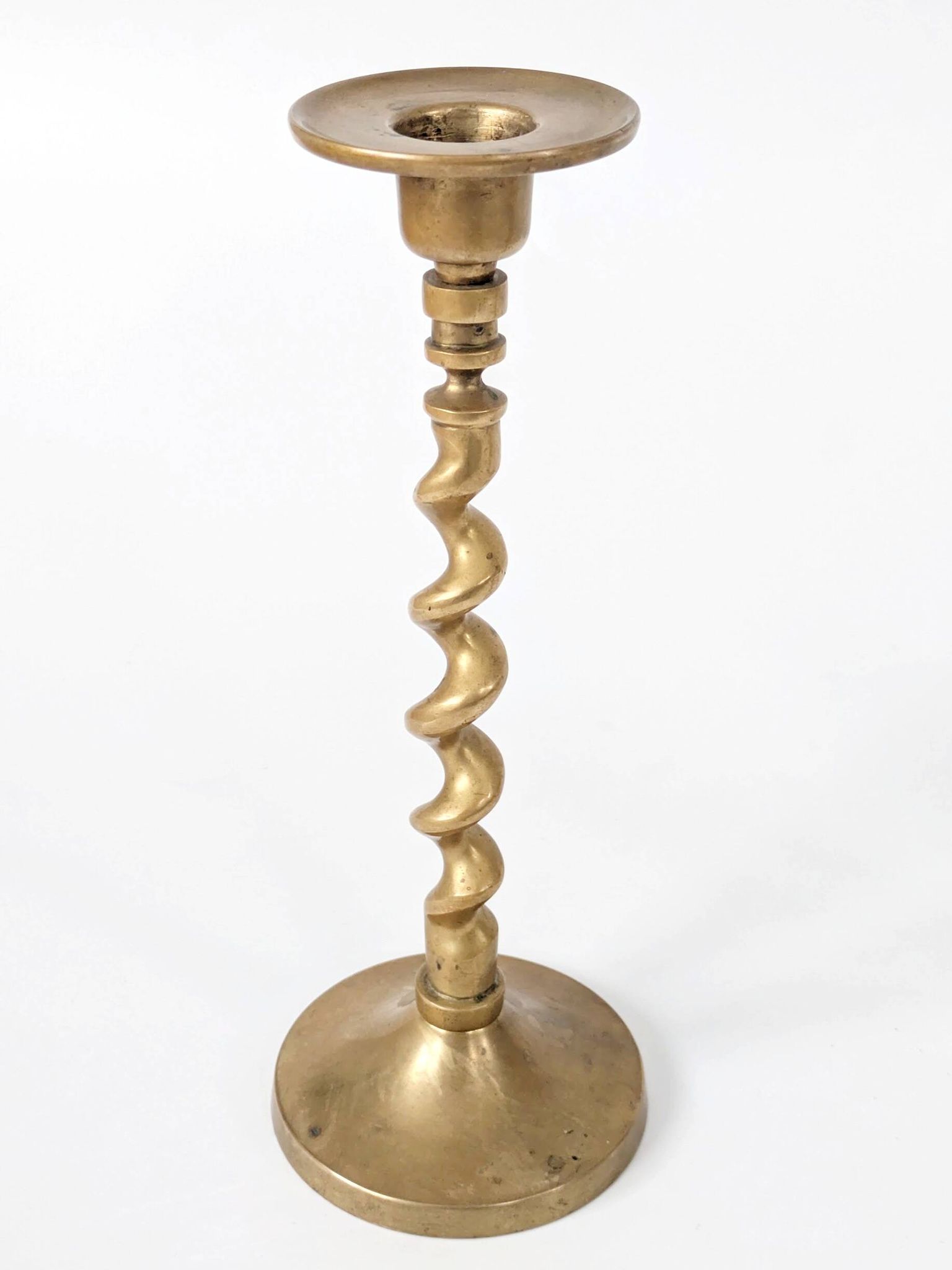 Set of 3 Vintage Twisted Brass Candle Holders, Midcentury
