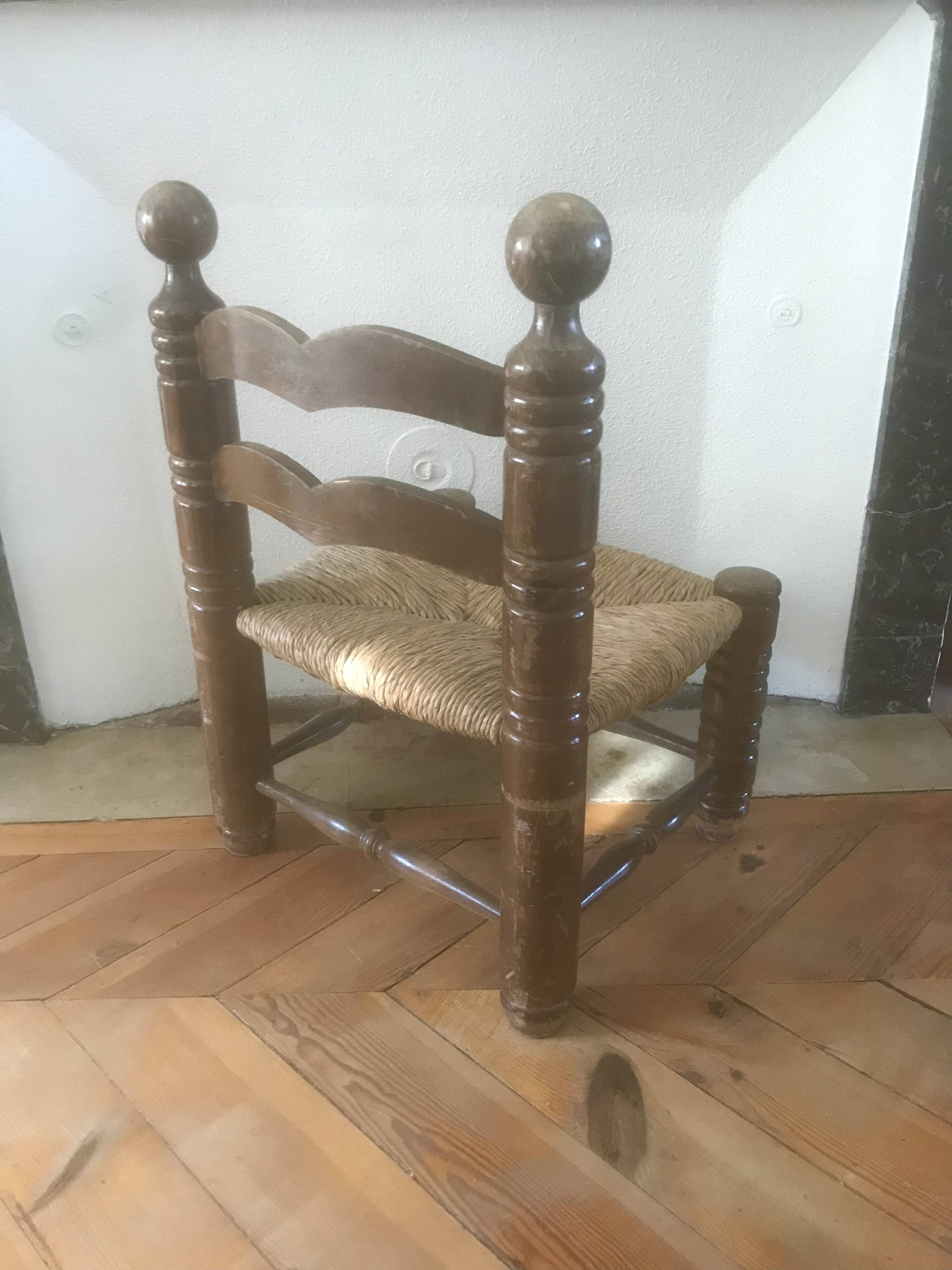 Chaise bois paillée style Charles Dudouyt 1940