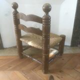 Straw wood chair Charles Dudouyt style 1940
